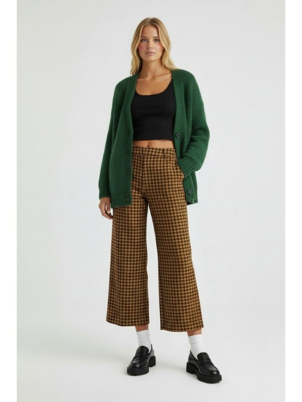 Free People Mott Street Trouser Pants Burnt Orange Black Gingham Plaid NWOT Sz 0